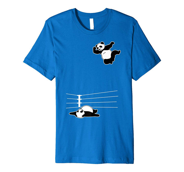 Wonderful Funny Giant Panda Bear Wrestlers Flying Elbow  T-Shirt Royal Blue