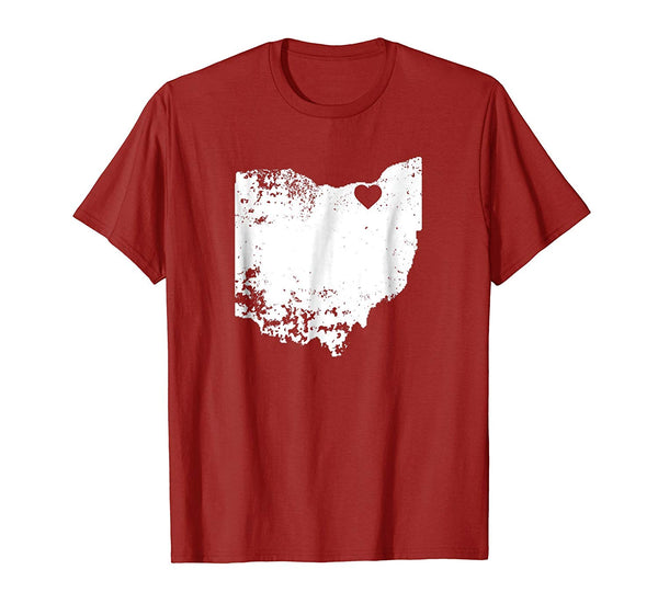 Beautiful Ohio Love Cleveland Oh State Map Distressed Tee  T-Shirt Cranberry