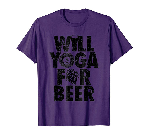 Hotest The Original Will Yoga For Beer Funny  T-Shirt Purple