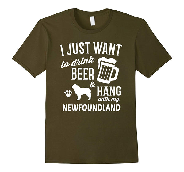 Funny Newfoundland I Just Want To Drink Beer Dog Gift  T-Shirt Olive