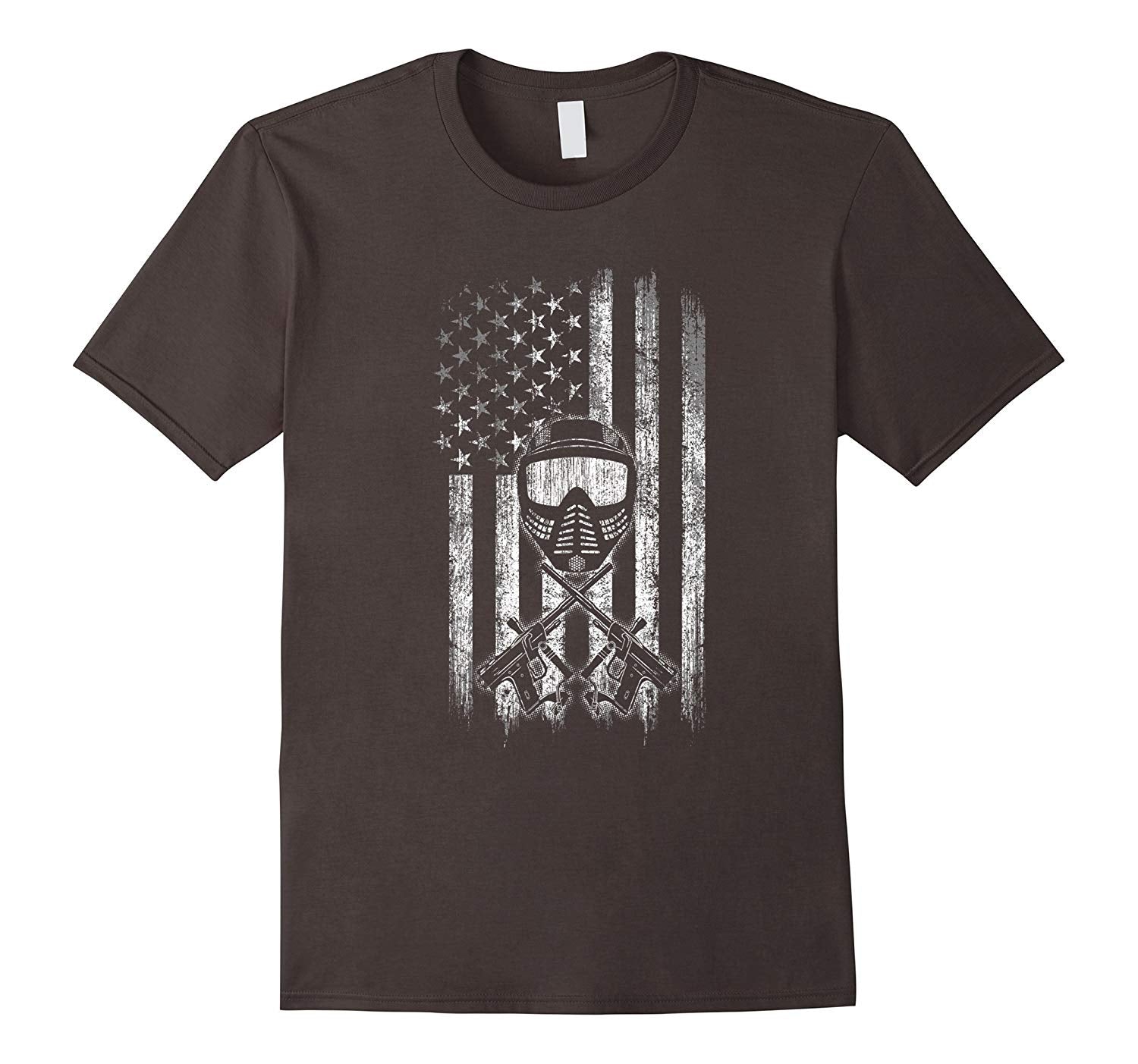 Wonderful Paintball American Flag Mask And Crossed Guns  T-Shirt Asphalt