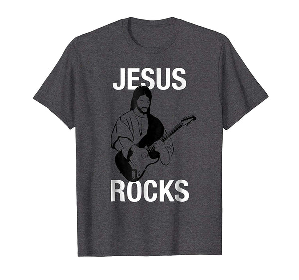 Hotest Jesus Rocks Savior Electric Guitar Christian Music  T-Shirt Dark Heather