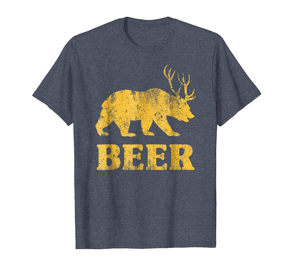 Hotest Bear Deer Beer Funny  T-Shirt Heather Blue