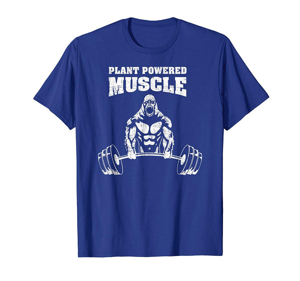 Hot Plant Powered Muscle Vegan Power Bodybuilding  T-Shirt Royal Blue