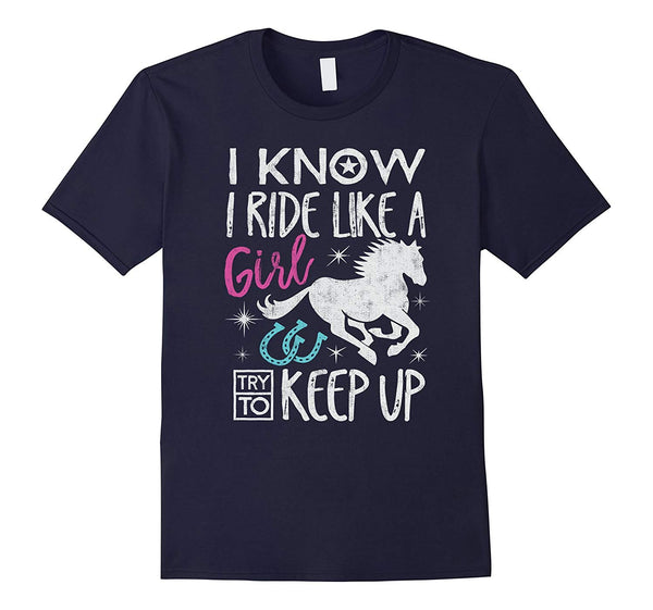 Adorable Horse Riding Horseback Riding Horse Girl Gif  T-Shirt Navy