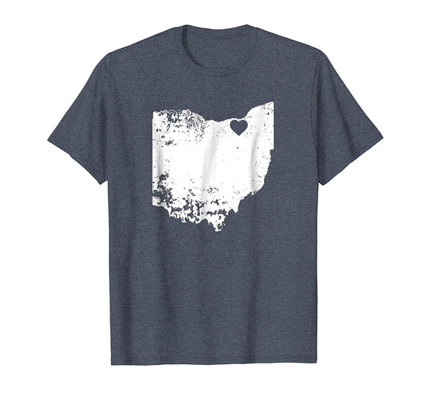 Beautiful Ohio Love Cleveland Oh State Map Distressed Tee  T-Shirt Heather Blue