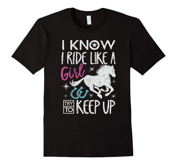 Adorable Horse Riding Horseback Riding Horse Girl Gif  T-Shirt Black