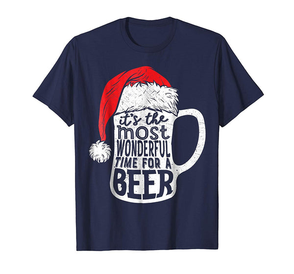 Wonderful Christmas Men It's The Most Wonderful Time For A Beer  T-Shirt Navy