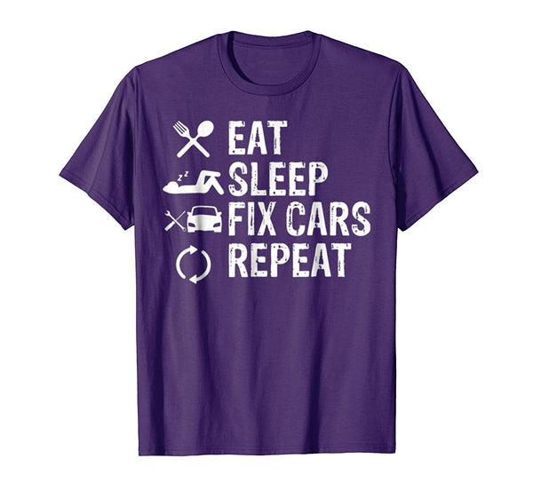 Adorable Eat Sleep Fix Cars Repeat Funny Car Lover Gift  T-Shirt Purple