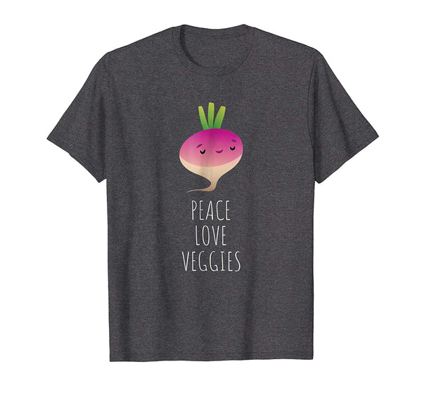 Beautiful Peace Love Veggies Vegan Vegetarian Funny Gift  T-Shirt Dark Heather