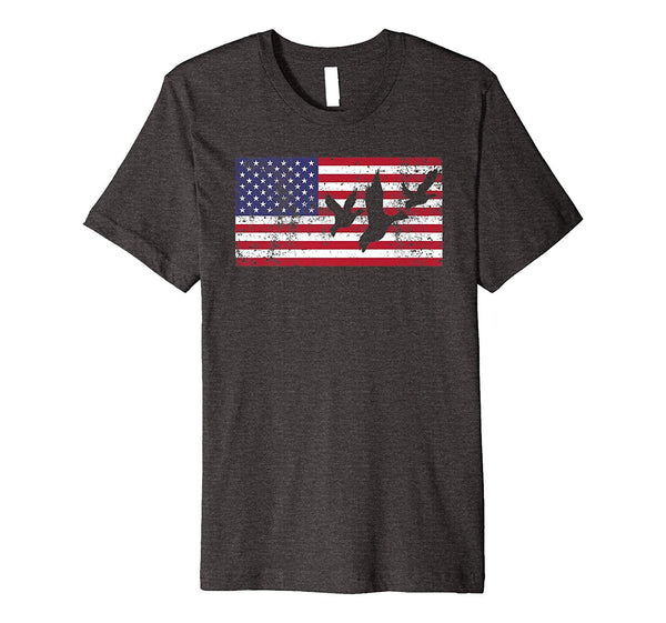 Cute American Flag Bird Hunting Geese Duck Usa  T-Shirt Dark Heather