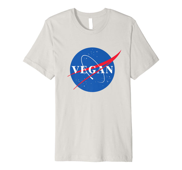 Hot Vegan Logo Nasa Retro Vintage Slim  T-Shirt Silver