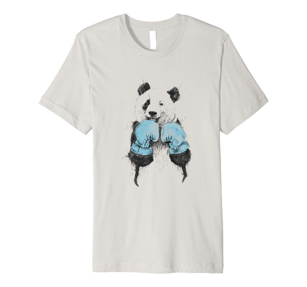 Cutest &quot;the Winner&quot; Illustrated Panda Boxing Graphic  T-Shirt Silver