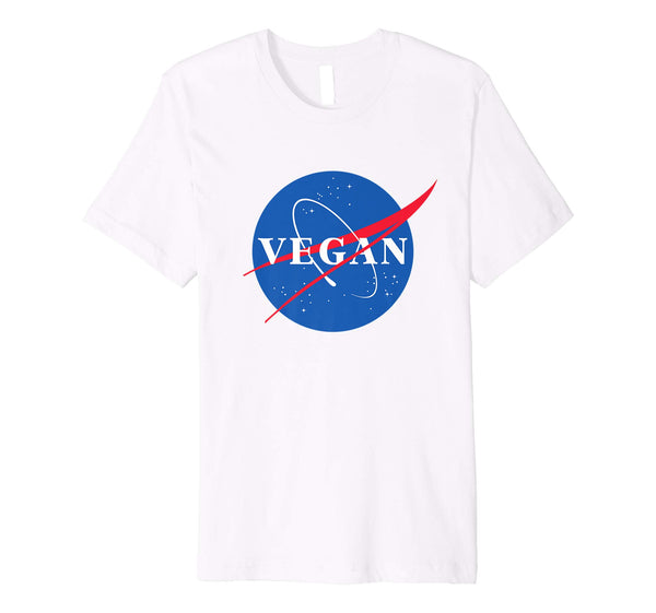 Hot Vegan Logo Nasa Retro Vintage Slim  T-Shirt White