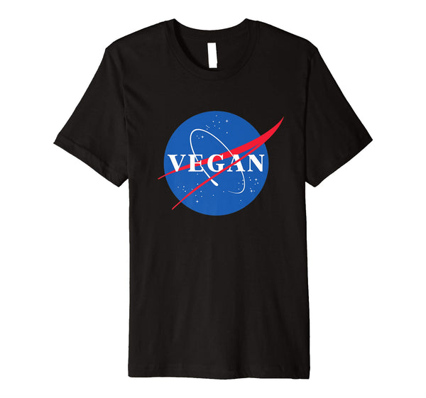 Hot Vegan Logo Nasa Retro Vintage Slim  T-Shirt Black
