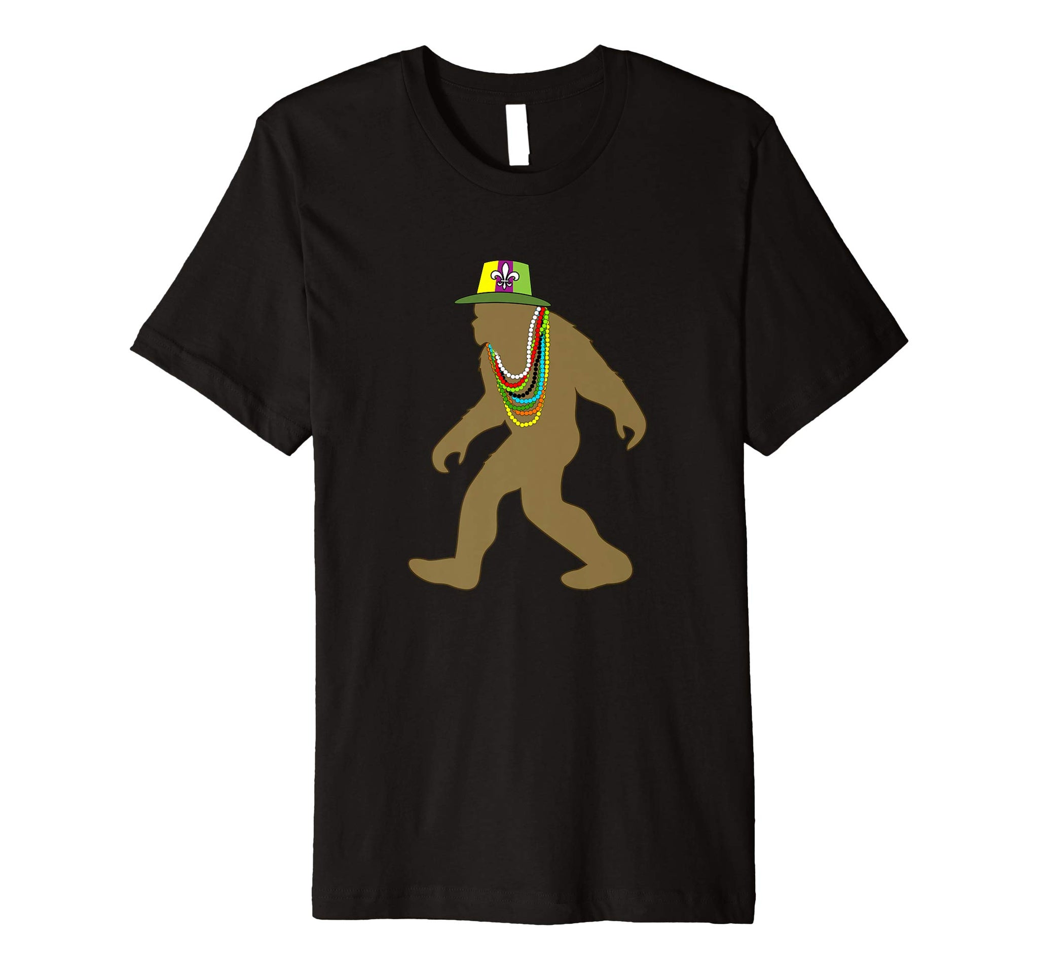 Cutest Funny Bigfoot Sasquatch Mardi Gras Costume Beads  T-Shirt Black