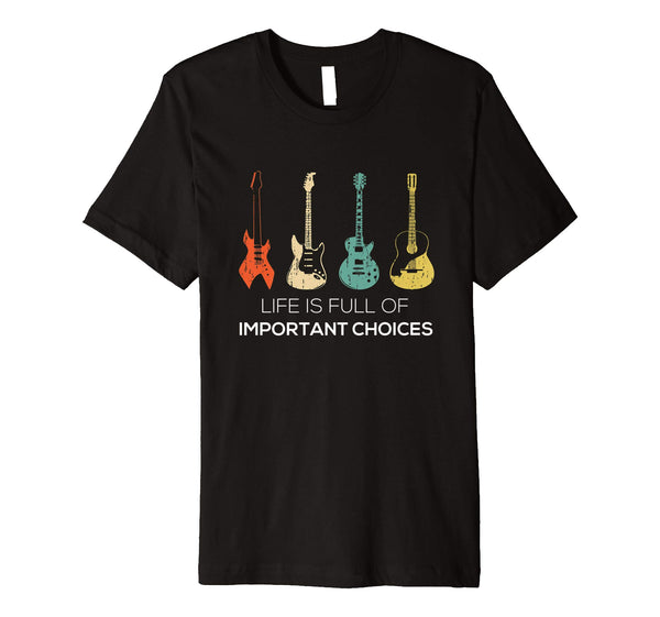 Funny Vintage Guitar Acoustic And Electric Guitar Gift Men  T-Shirt Black