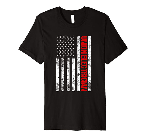 Hot Union Electrician American Flag Electrician Premium  T-Shirt Black