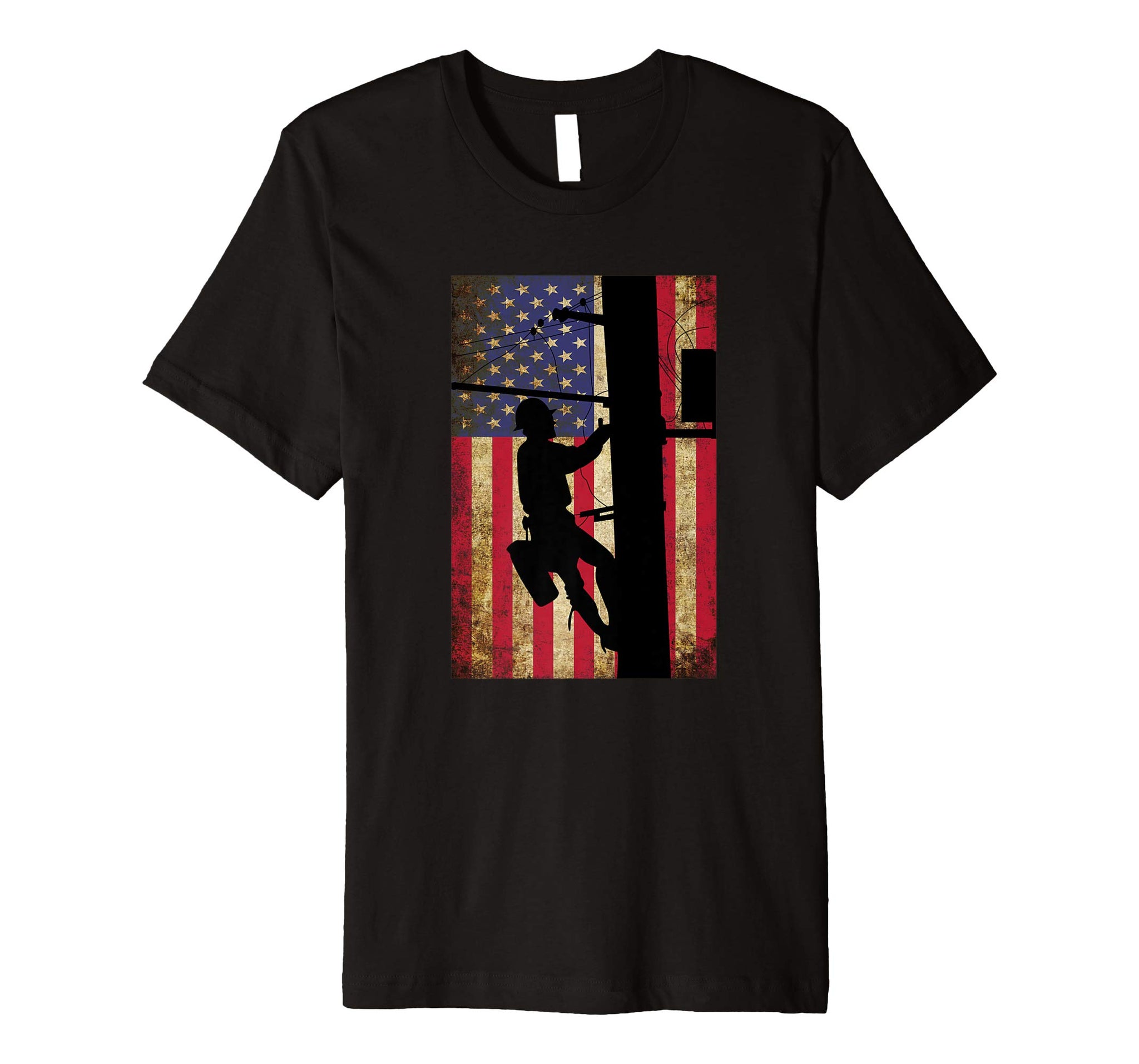 Beautiful Lineman American Flag Electric Cable Lineman Gift  T-Shirt Black