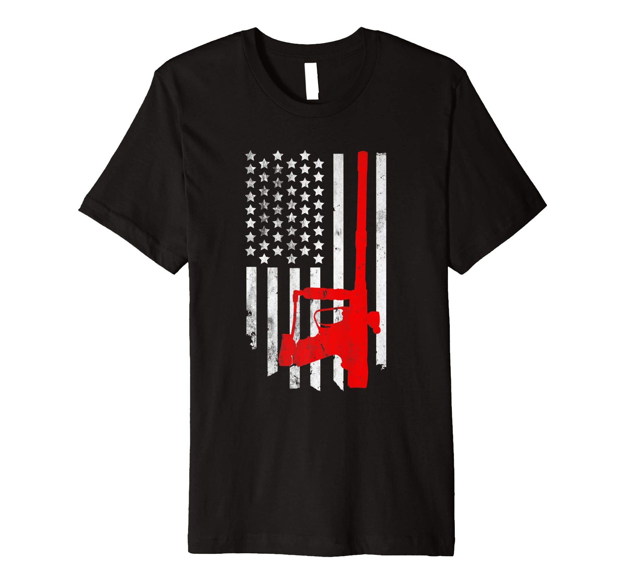 Hot American Flag Paintball Gun  T-Shirt Black