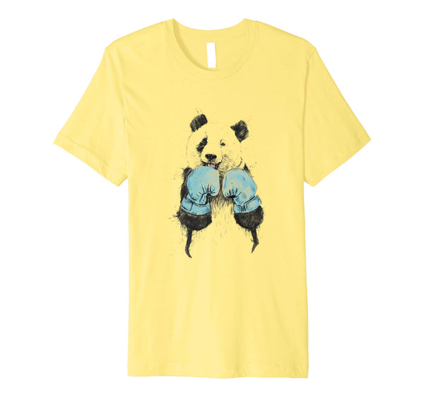 Cutest &quot;the Winner&quot; Illustrated Panda Boxing Graphic  T-Shirt Lemon