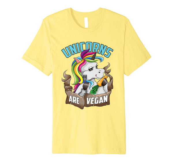 Cutest Unicorns Are Vegan Horse Eating Vegetables Cool Gift  T-Shirt Lemon