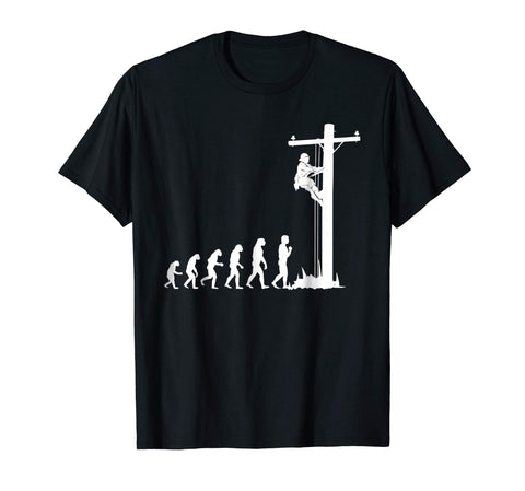 Hotest Cool Unique Evolution Of Lineman Electrician Gift  T-Shirt Black