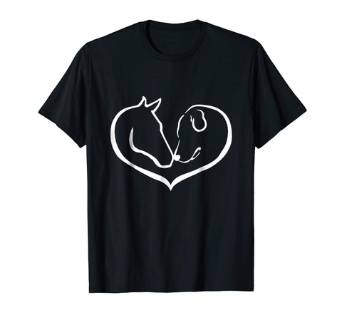 Cutest Heart Shape Riding Horse And Dog  T-Shirt Black