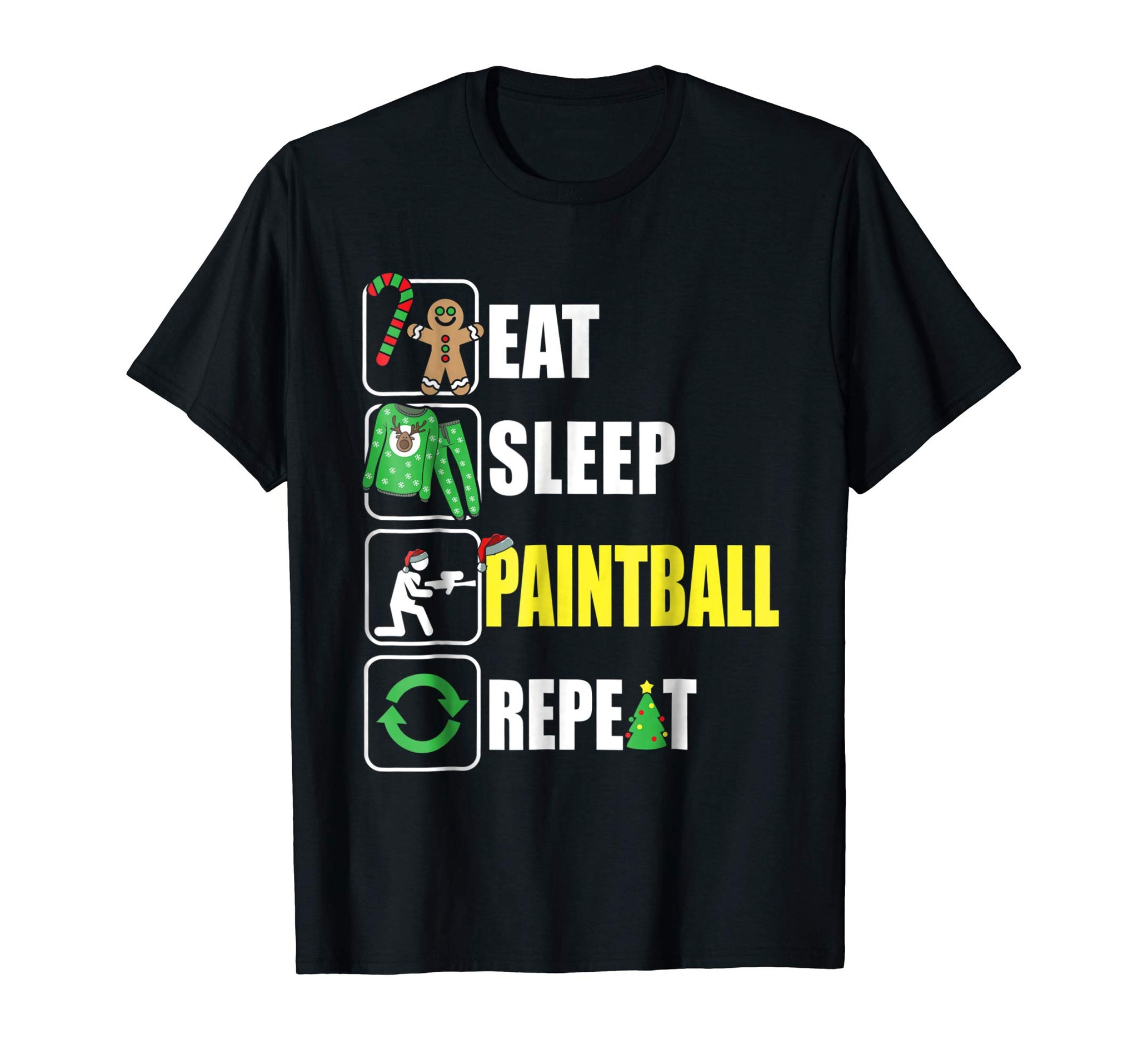 Hot Funny Eat Sleep Paintball Repeat Christmas Gift  T-Shirt Black