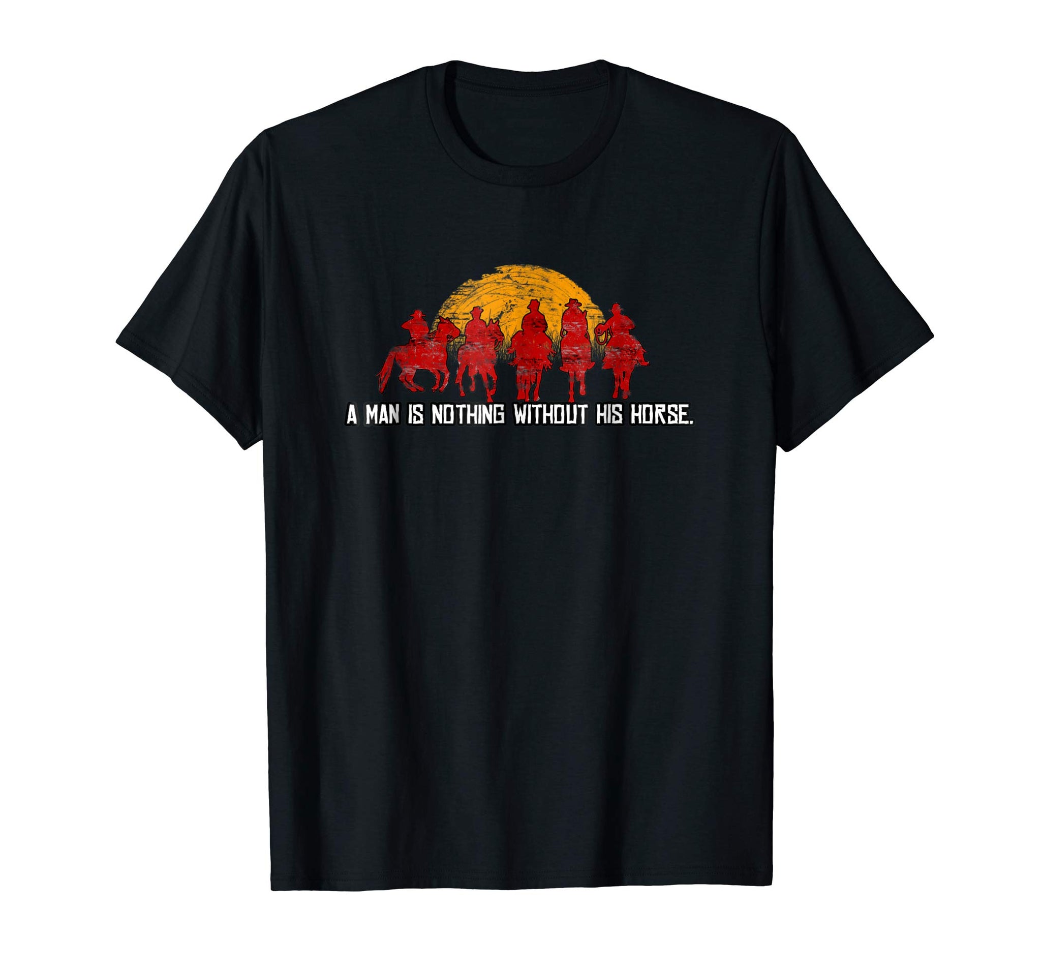 Funny Red Horse Sunset Nothing Without His Horse  T-Shirt Black