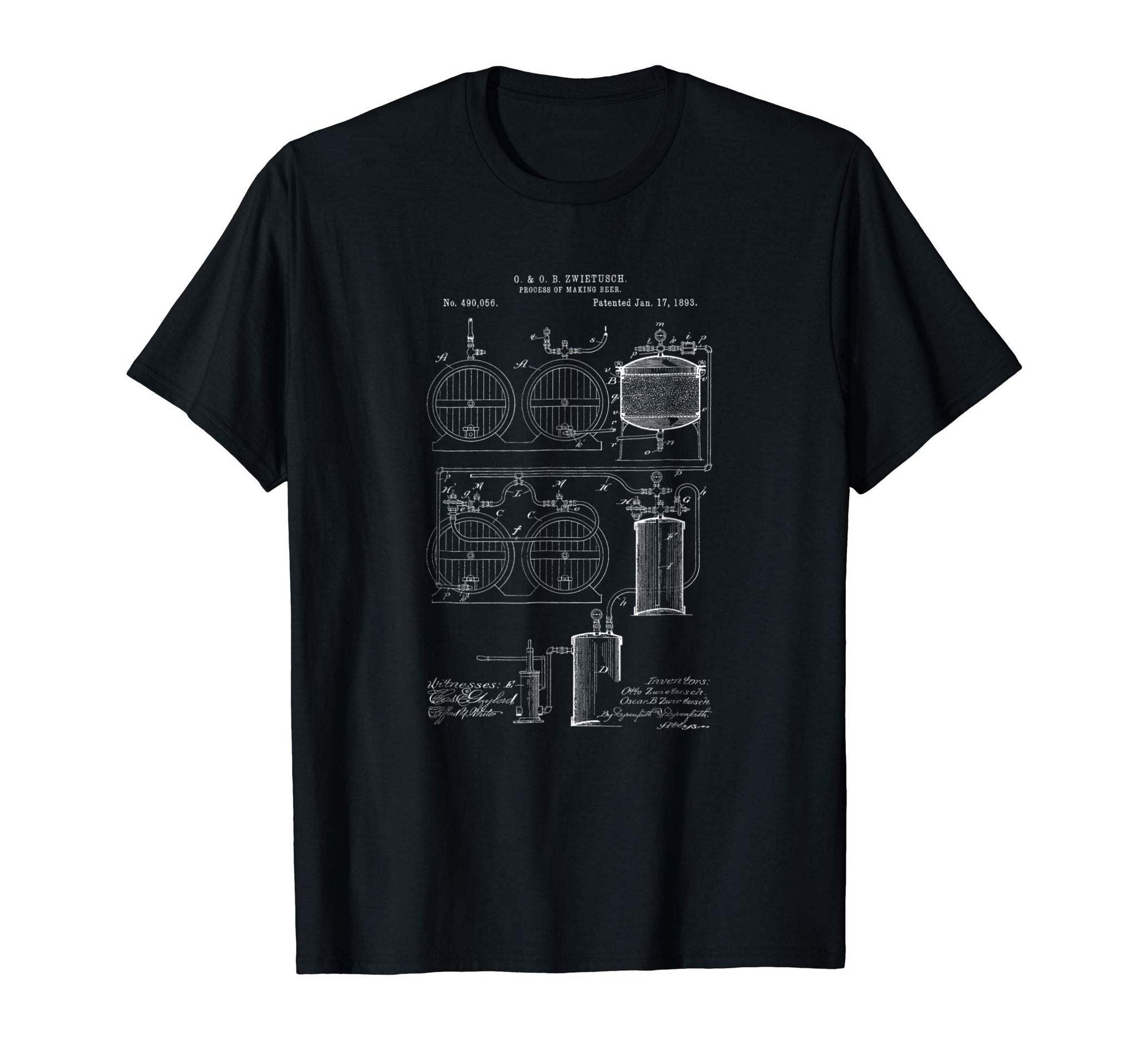Cool Classic Vintage Patent Print 1893 Craft Beer Brewing  T-Shirt Black