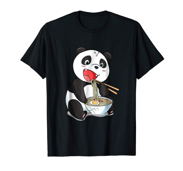 Hot Kawaii Japanese Panda Cat Ramen Giant Panda Gift Tee  T-Shirt Black
