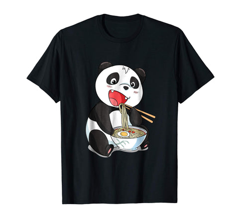 Hot Kawaii Japanese Panda Cat Ramen Giant Panda Gift Tee  T-Shirt Black