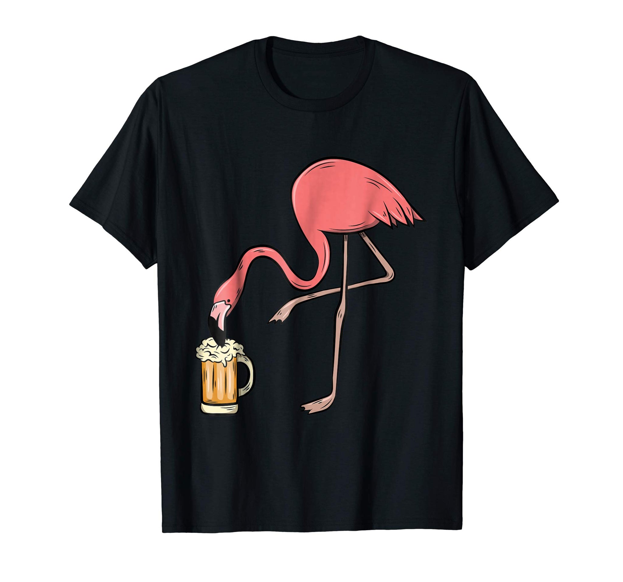 Cute Flamingo Drinking Beer Funny Pink Flamingo  T-Shirt Black