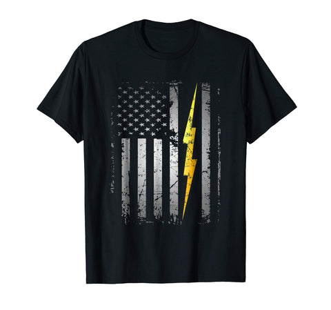 Funny Electrician Flag Us Gift  T-Shirt Black