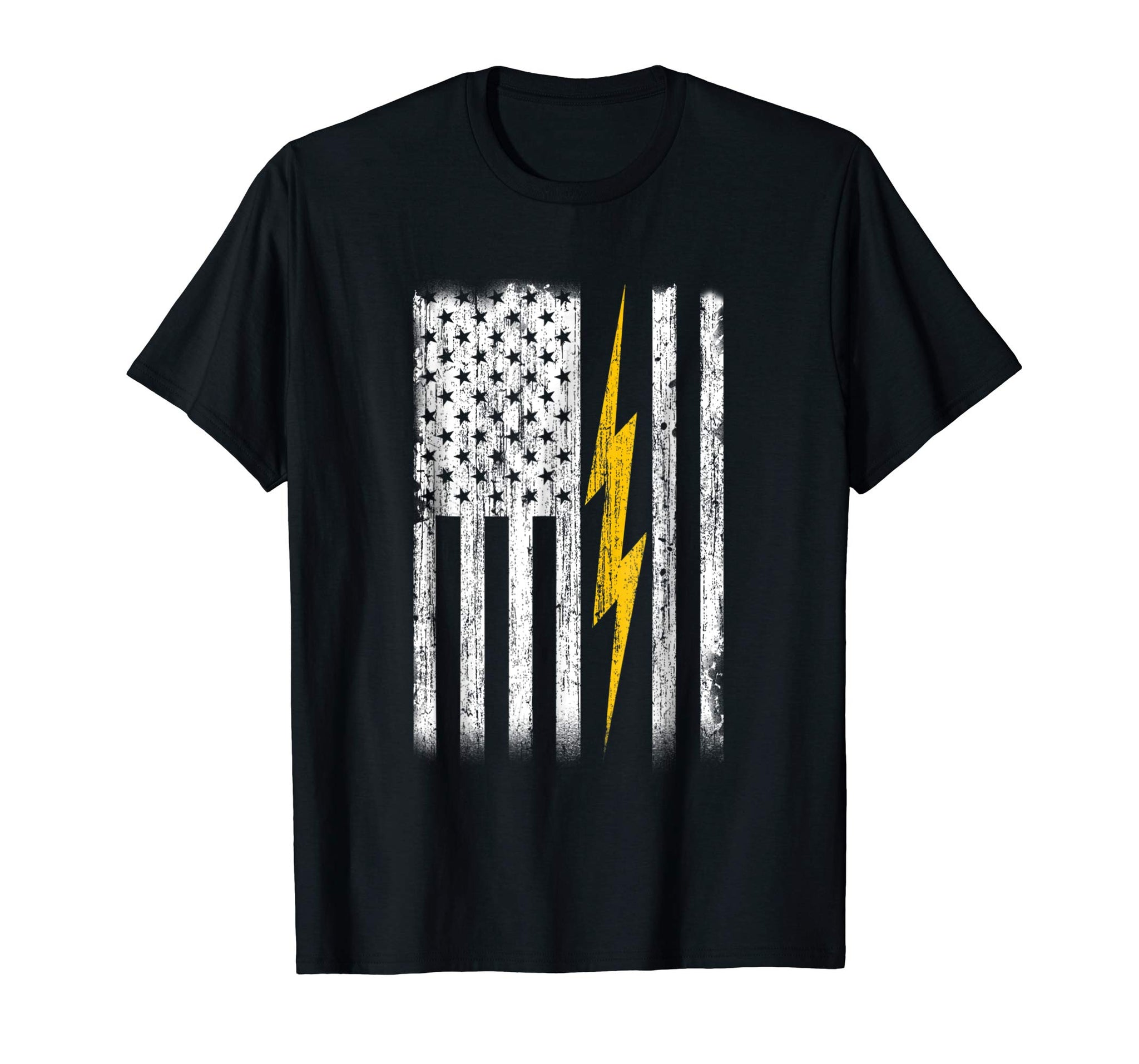 Cool Electrician Flag Us Gift  T-Shirt Black