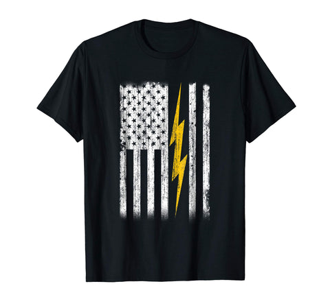 Cool Electrician Flag Us Gift  T-Shirt Black