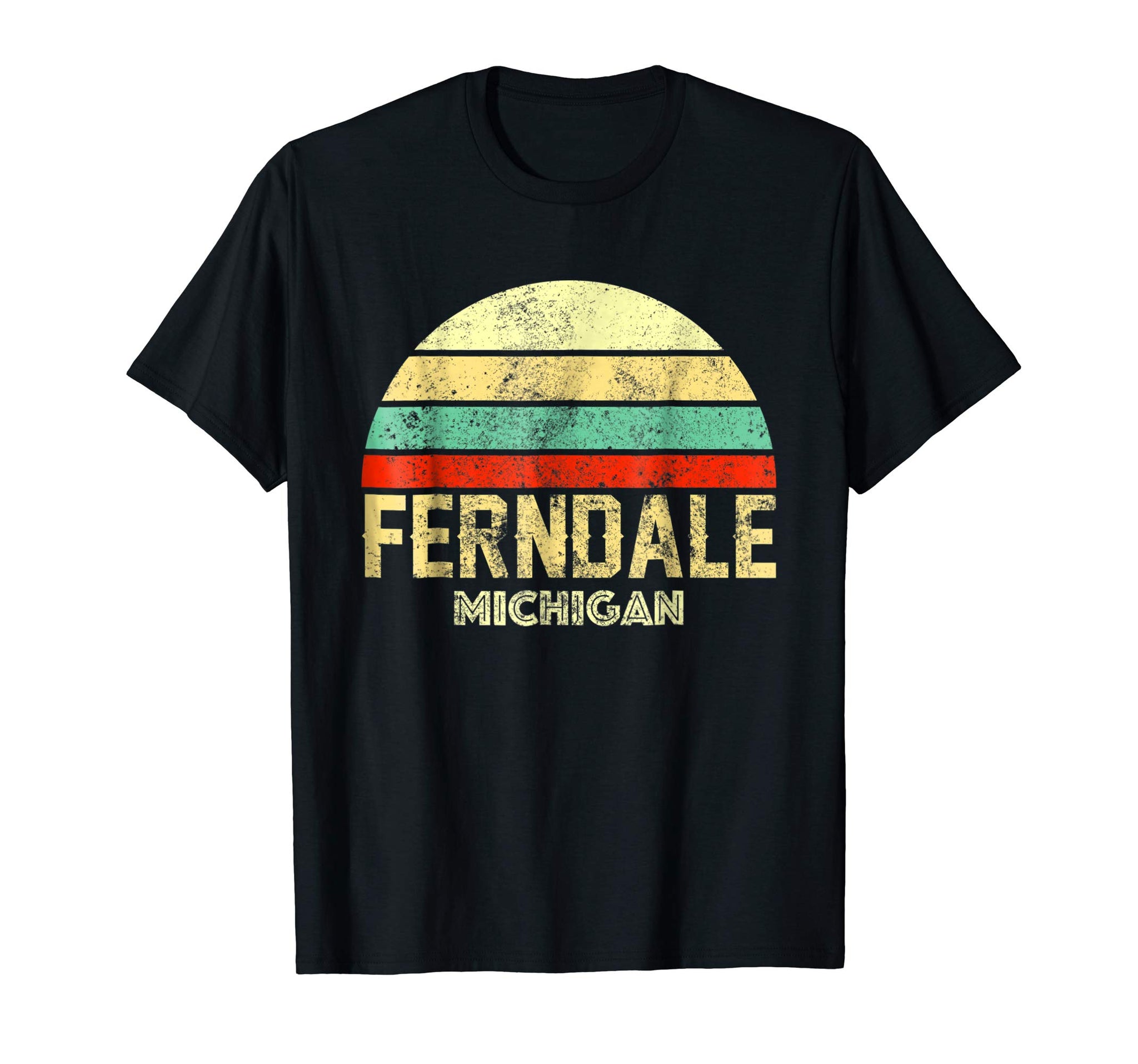 Hot Ferndale Michigan Mi Vintage Retro Sunset Tee  T-Shirt Black