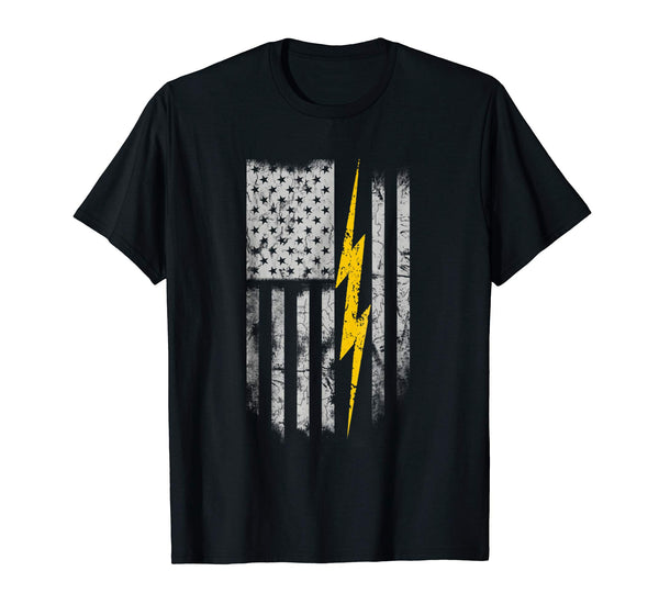 Cute Electrician Flag Us  T-Shirt Black