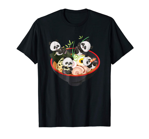 Beautiful Kawaii Japanese Anime Panda Bowl Ramen Noodle Gift  T-Shirt Black