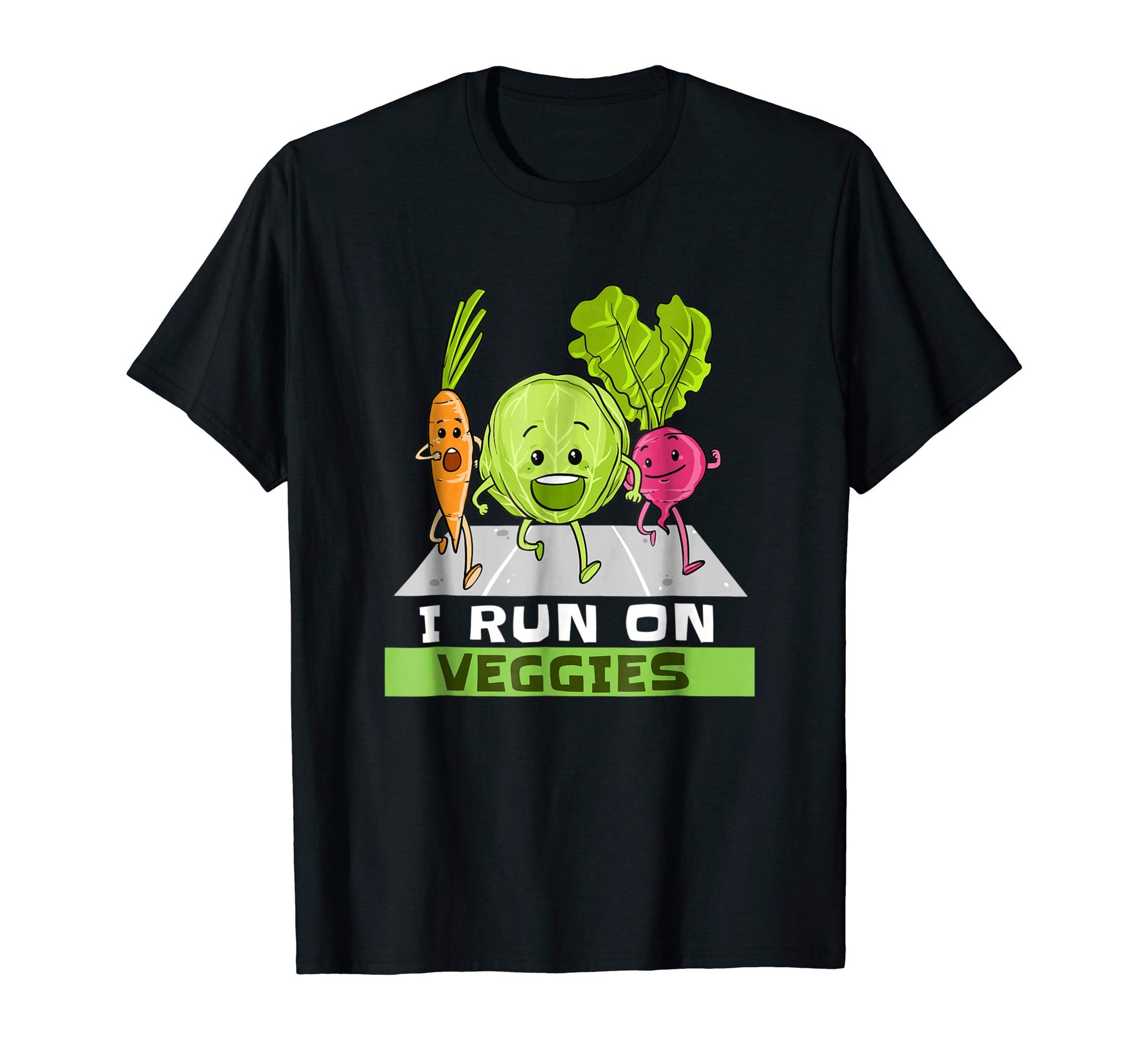 Cool I Run On Veggies Funny Vegan Vegetarian Runner Gift  T-Shirt Black