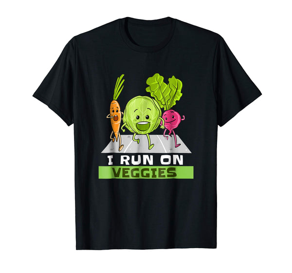 Cool I Run On Veggies Funny Vegan Vegetarian Runner Gift  T-Shirt Black