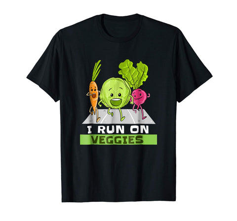 Cool I Run On Veggies Funny Vegan Vegetarian Runner Gift  T-Shirt Black