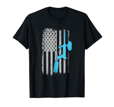 Hot Paintballer Vintage American Flag Paintball Player  T-Shirt Black