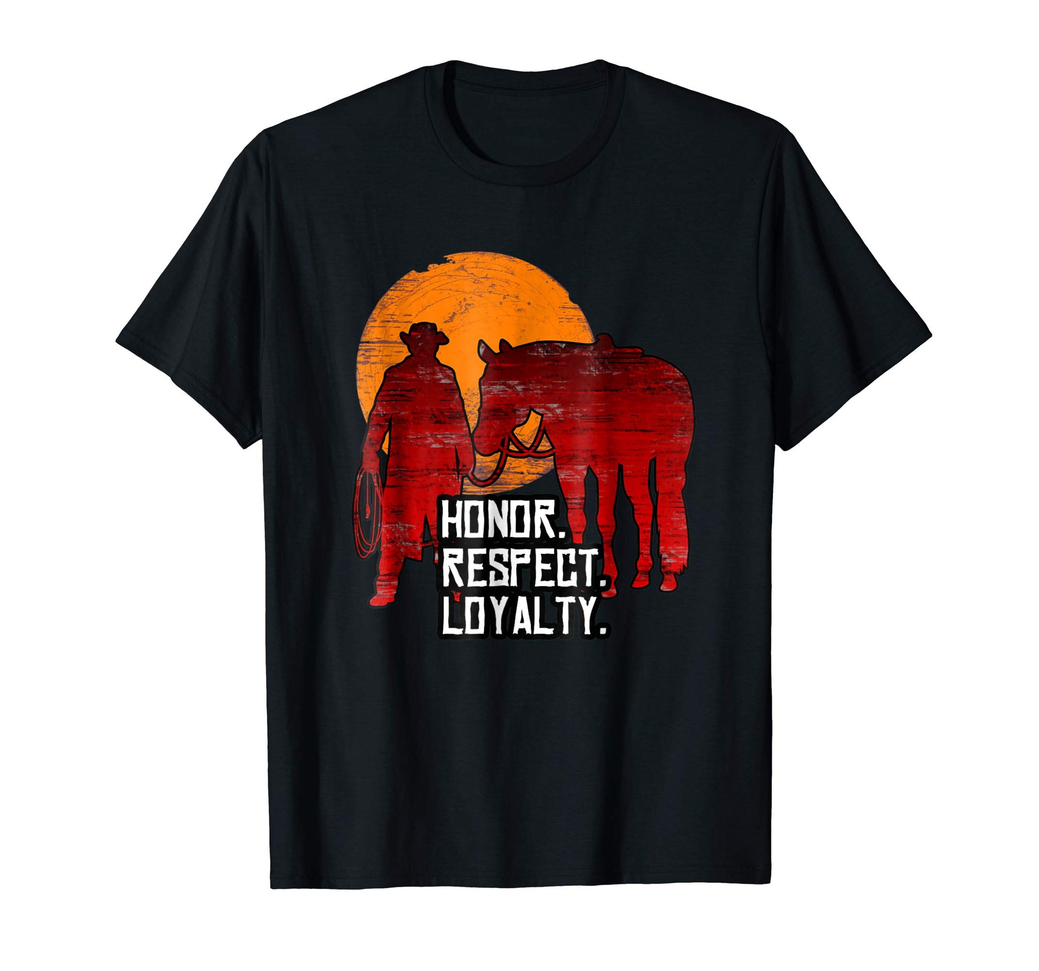 Great Red Horse Sunset Honor Respect Loyalty Cowboy  T-Shirt Black
