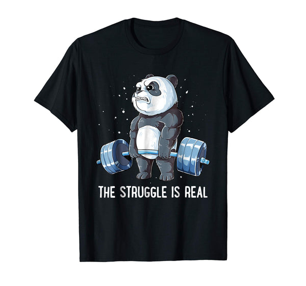 Great Panda The Struggle Is Real Deadlift Fitness Gym Men  T-Shirt Black