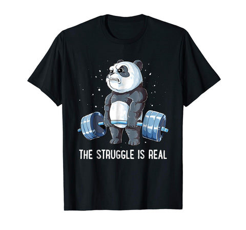 Great Panda The Struggle Is Real Deadlift Fitness Gym Men  T-Shirt Black