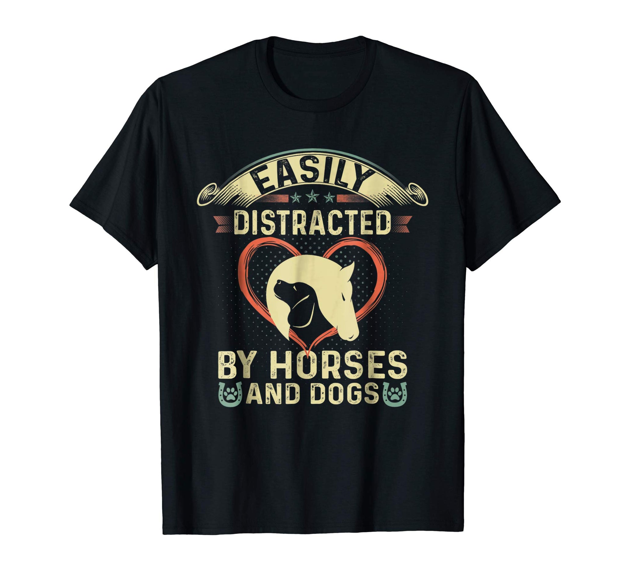 Cute Easily Distracted By Horses And Dogs  T-Shirt Black