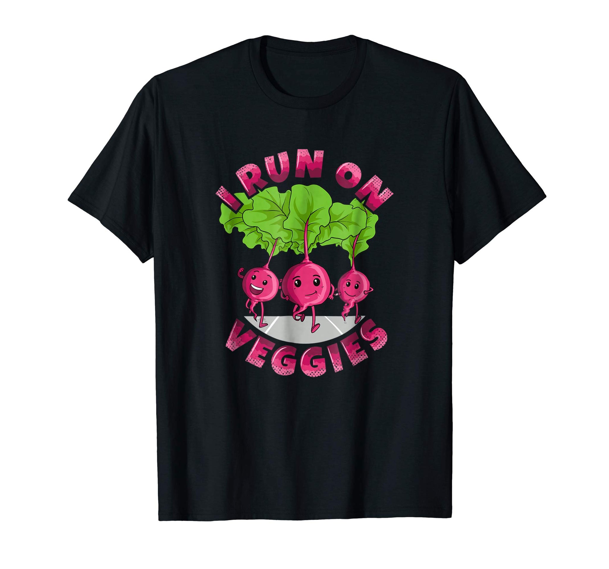 Cute I Run On Veggies Vegetarian Running Vegan Runner  T-Shirt Black