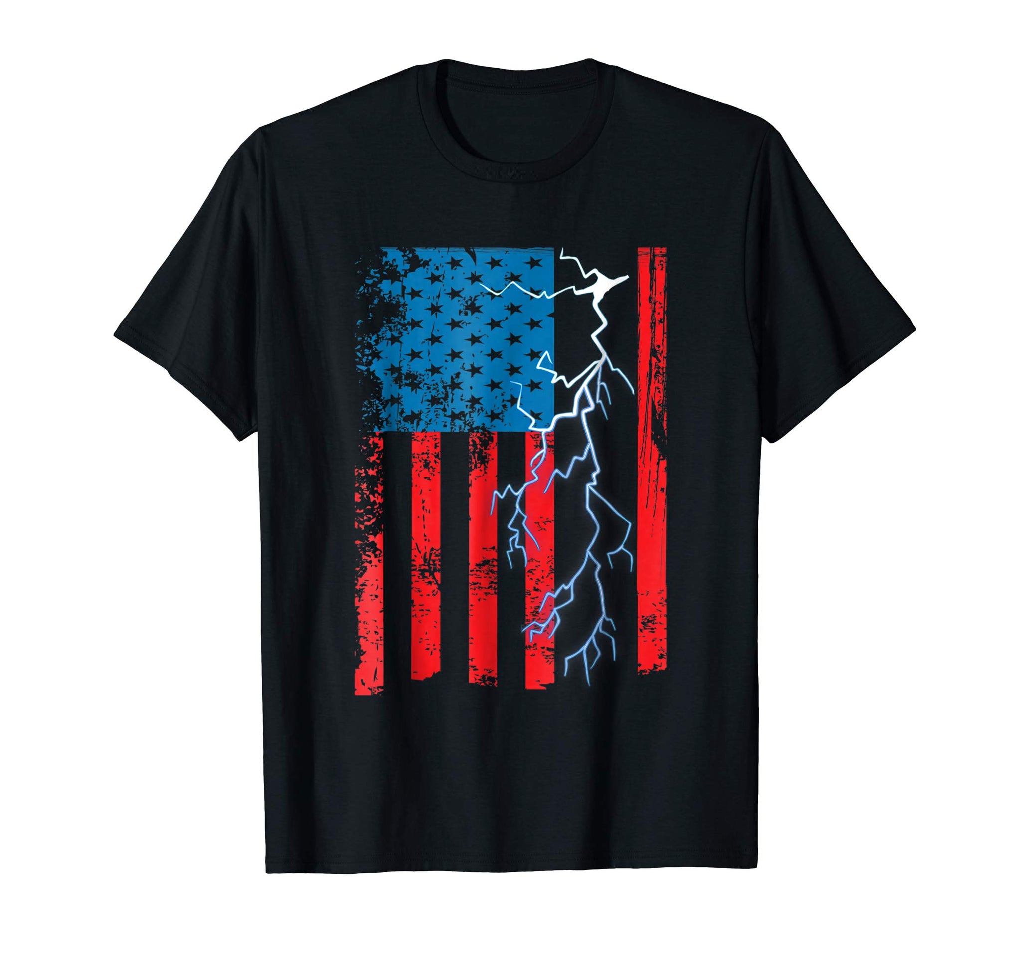 Beautiful Electrician Mechanic Gift For Men American Flag  T-Shirt Black